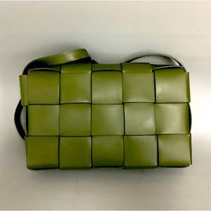 Flap Over Woven Crossbody Olive Handbag